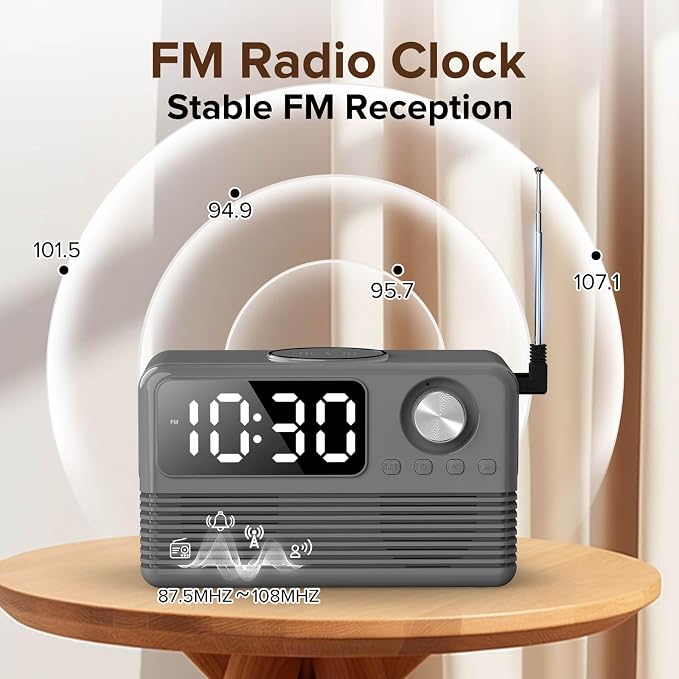 15W Fast Wireless Charger with Bluetooth Speaker and Alarm Clock Radio - Image 5