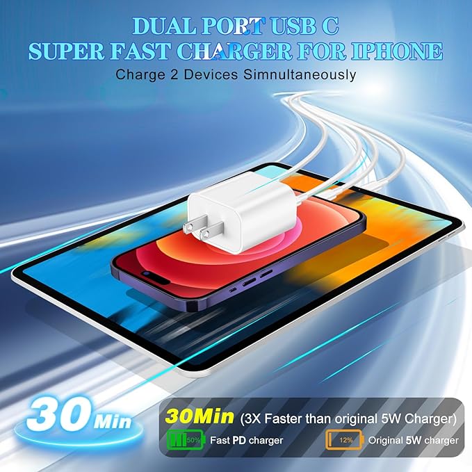 iPhone Charger, Dual Port USB C iPhone Charger Fast Charging Block, Super Fast - Image 2