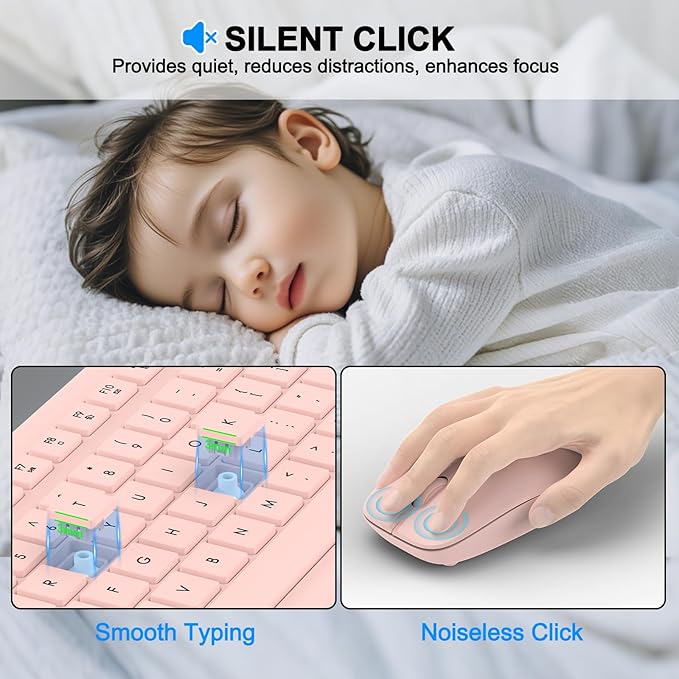 Wireless Keyboard and Mouse Combo, Full-Size Silent Ergonomic Keyboard and - Image 5