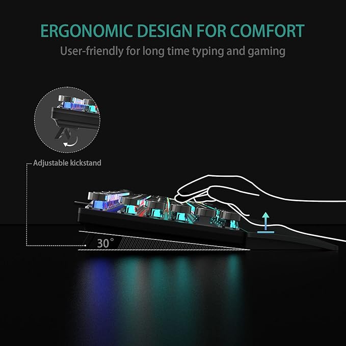 AULA F2088 Typewriter Style Mechanical Gaming Keyboard Blue Switches, Rainbow - Image 7