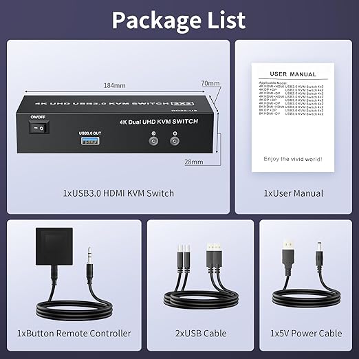 HDMI KVM Switch 2 Monitors 2 Computers 4K@60Hz USB 3.0 KVM Switcher Share Dual - Image 7