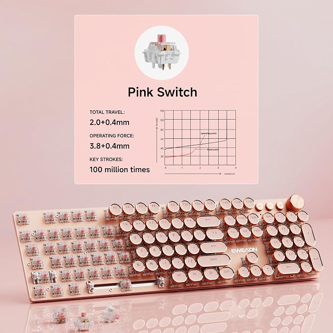 EWEADN V20 Typewriter Keyboard Wireless, 104 Keys Typewriter Style Mechanical - Image 4