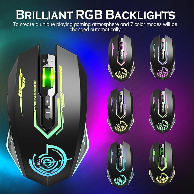 UHURU Wireless Gaming Mouse Up to 12000 DPI, Rechargeable USB-C Wireless Mouse - Image 4