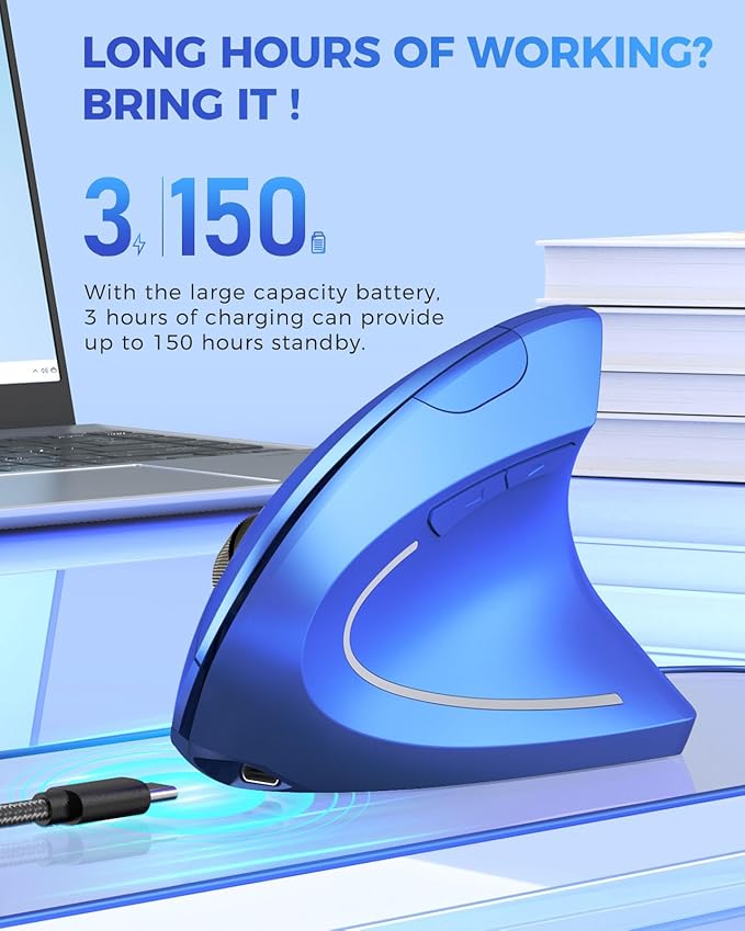 Lekvey Ergonomic Mouse, Vertical Wireless Mouse Rechargeable 2.4G USB Optical - Image 4
