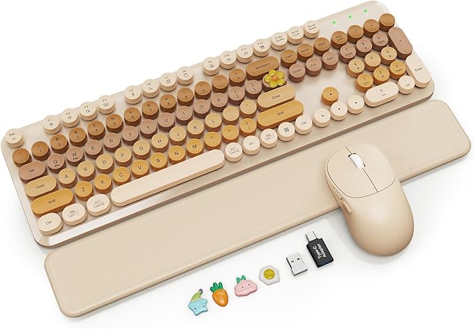 Wireless Keyboard and Mouse Combo, Magnetic Soft-Touch Wrist Rest, Round Keycaps by SABLUTE