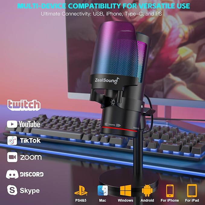 ZealSound Gaming USB Microphone, Noise Cancellation Condenser mic - Image 3