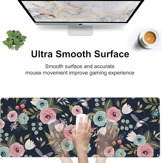 Colorful Flowers and Birds Desk Mat, Large Spring Floral Bird Gaming Keyboard - Image 5