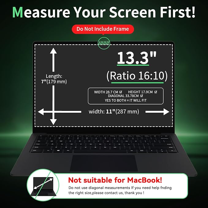 Laptop Privacy Screen 13.3 Inch-16:10 Aspect Ratio Anti-Glare Blue Light Film - Image 2