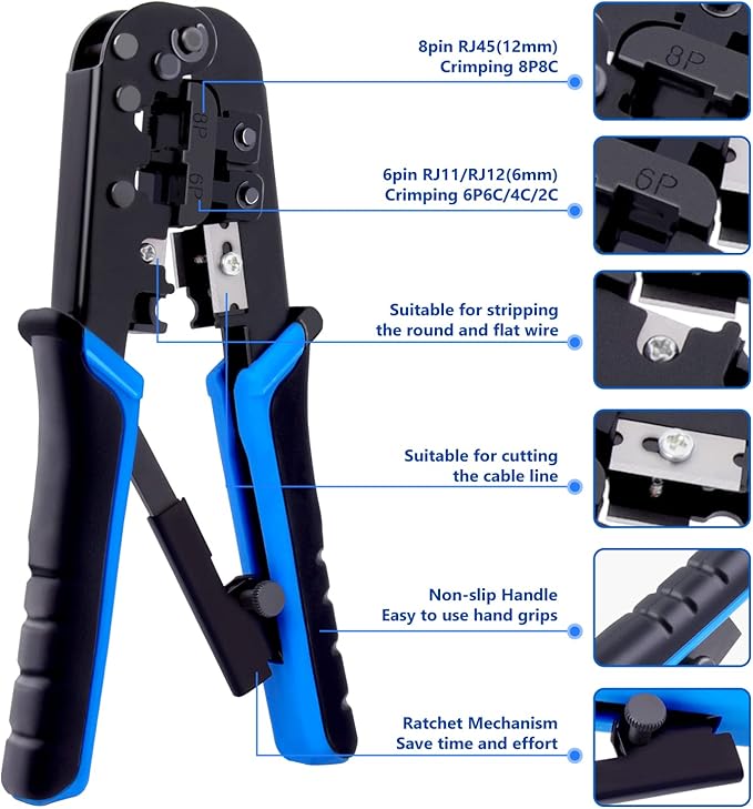 Delgada RJ45 Ethernet Crimping Tool kit, 4in1 Professional Cutter Stripper - Image 3