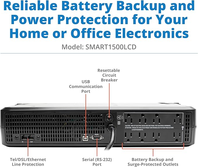 Tripp Lite SMART1500LCD 1500VA Rack Mount UPS Battery Backup, 8 Outlets - Image 2