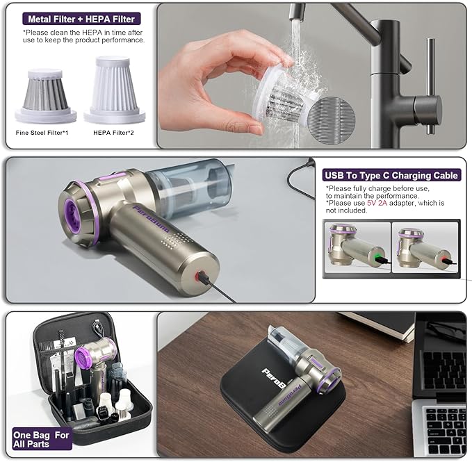 PeroBuno Electric Air Duster, Mini Vacuum Cleaner Cordless, 35mins Runtime - Image 6
