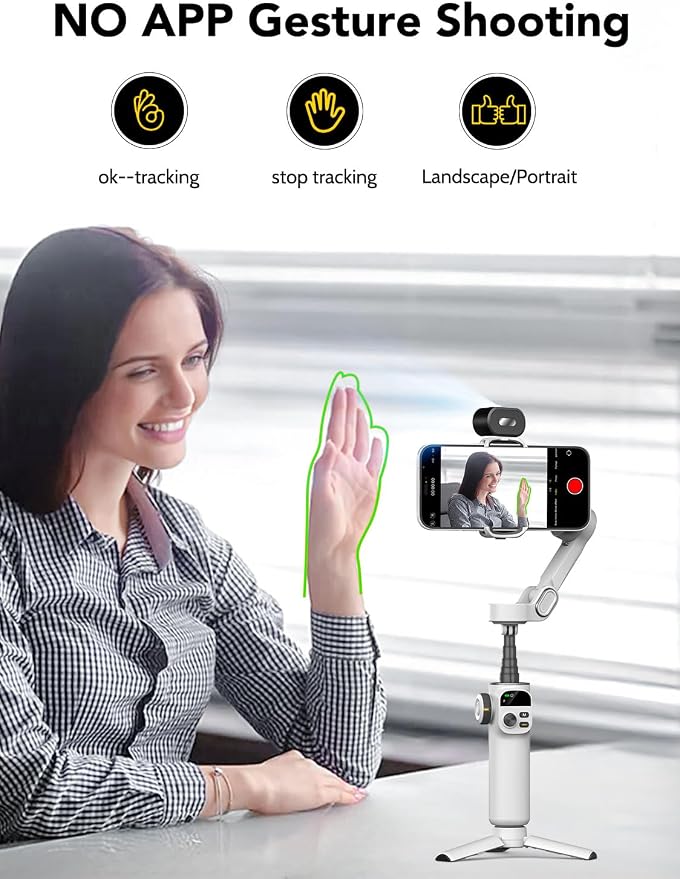 Gimbal Stabilizer for Smartphone, NO APP Tracking, 20CM Extension Rod, Face & - Image 2