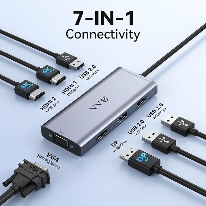 USB C to Dual HDMI Adapter, USB C Docking Station Dual Monitor Hub - Image 2