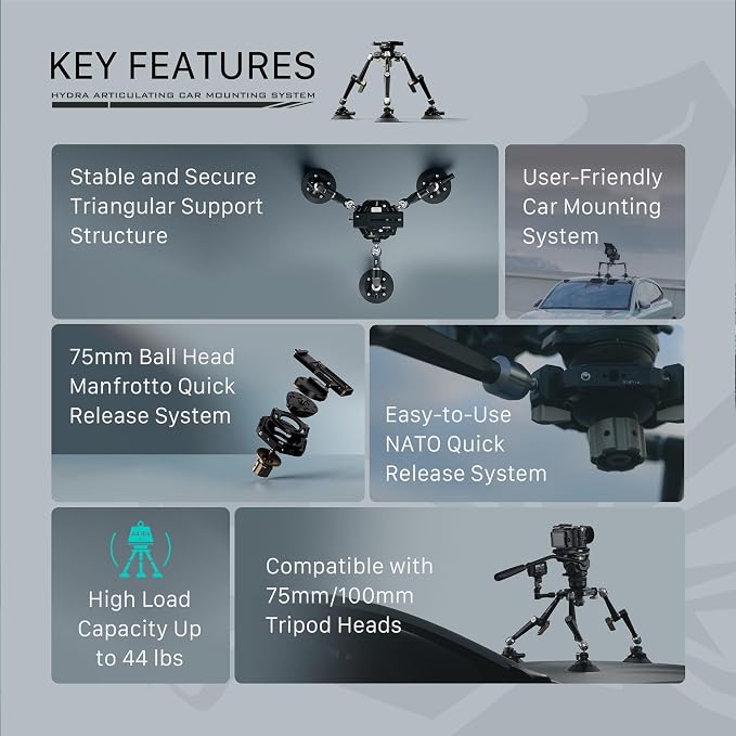 Tilta Hydra Articulating Car Mounting System | Supports 75mm & 100mm Tripod - Image 2