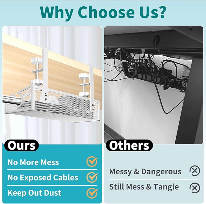 Under Desk Cable Tray White, No Drill Cable Organizer - Image 5