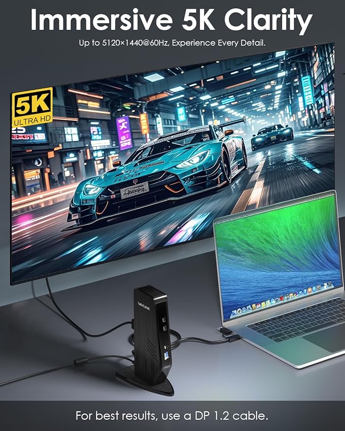 WAVLINK USB C Docking Station Dual Monitor, Dual 5K/4K@60Hz Displaylink Docking - Image 3