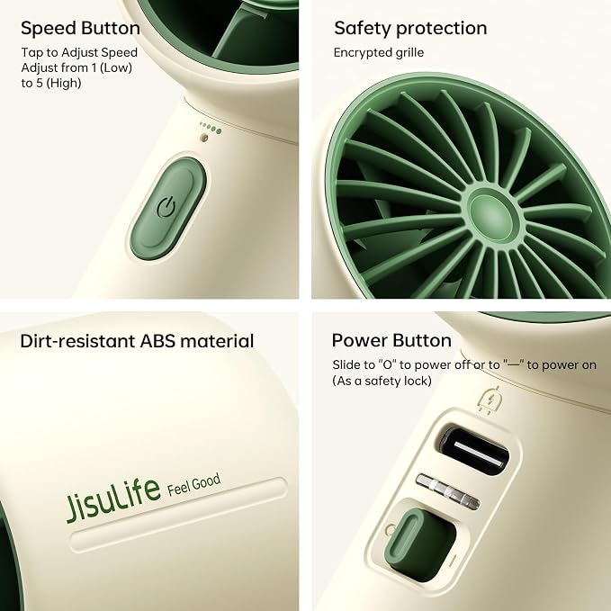 JISULIFE Portable Handheld Fan, 4000mAh Mini Rechargeable Fan, 5 Speeds & Up to - Image 5