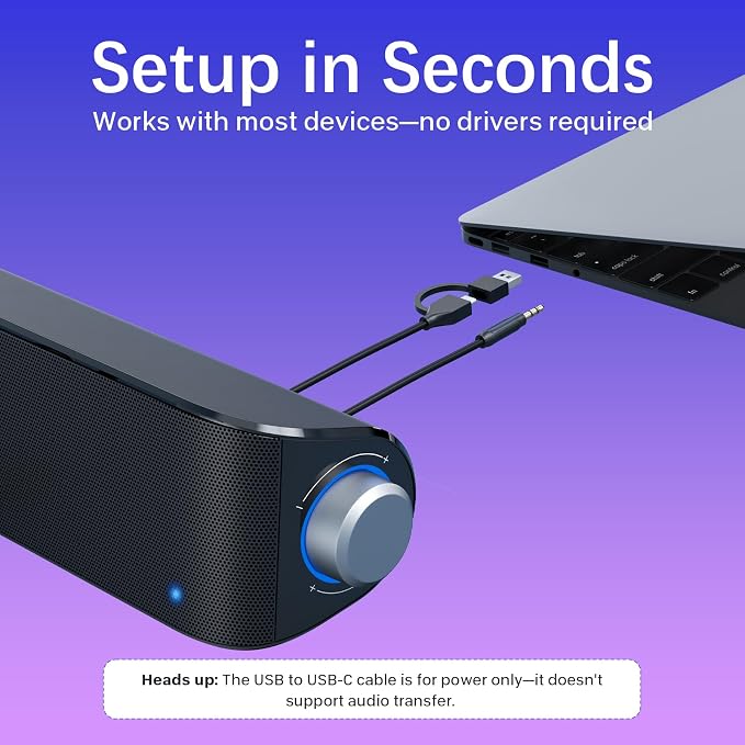 Computer Speakers, HiFi Sound Quality Computer Sound Bar, USB Powered PC - Image 6