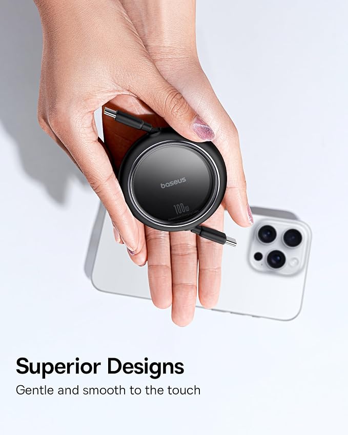 Baseus USB C to USB C Cable, 100W Retractable USB C 5A Fast Charging Cable - Image 7