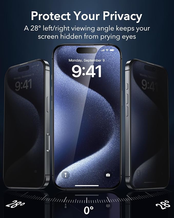 ESR 3 Pack 9H+ Glass for iPhone 15 Pro Max Privacy Screen Protector, Armorite - Image 3