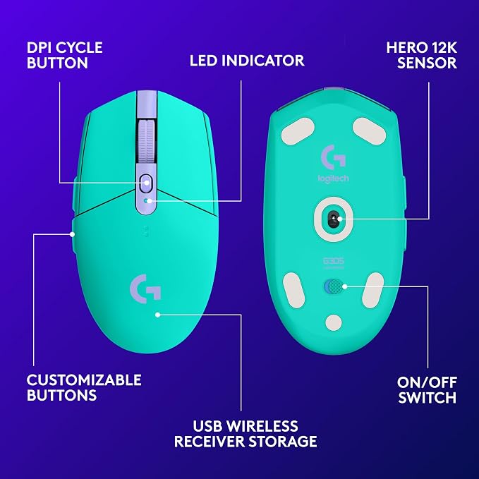 Logitech G305 LIGHTSPEED Wireless Gaming Mouse, Hero 12K Sensor, 000 DPI - Image 6