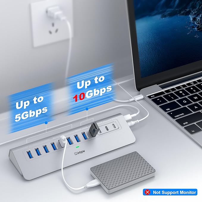 Powered USB Hub 10Gbps, intpw 12-Port USB 3.2 Hub - Image 4