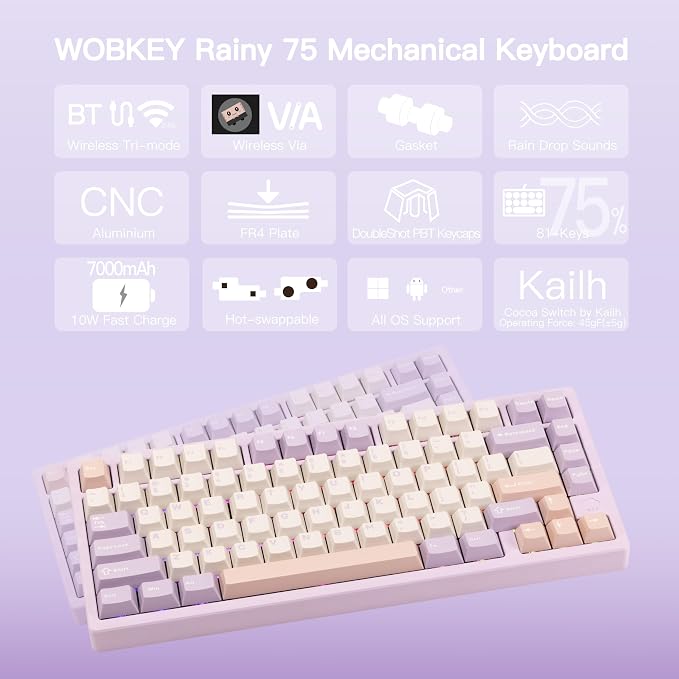 KEEBMONKEY WOBKEY Rainy 75 CNC Aluminum HMX/JWK/Cocoa Switches Triple-Mode - Image 2
