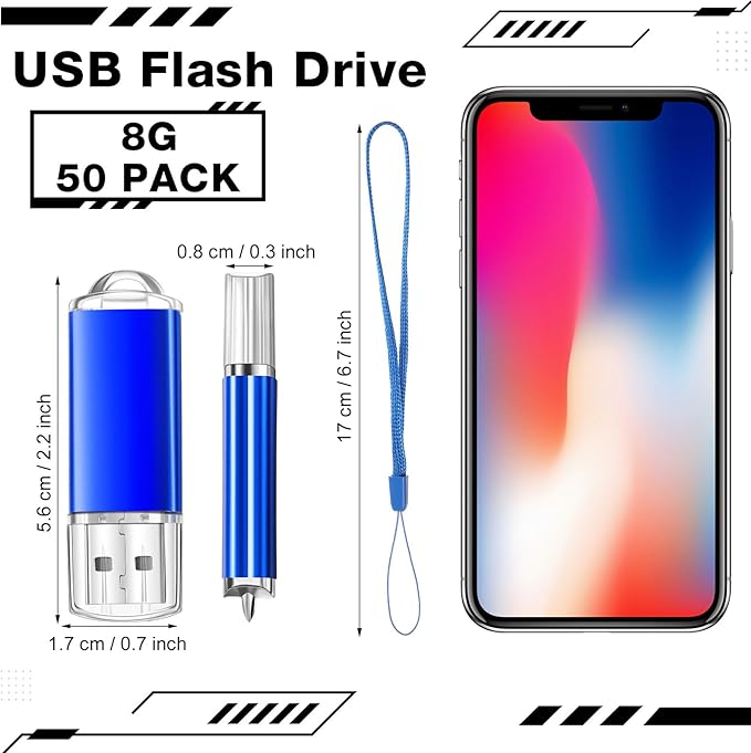 Hoteam 50 Pack USB 2.0 Flash Drives Bulk Blue Portable Thumb Drive - Image 2
