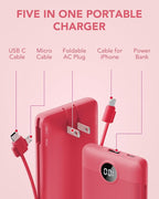 Portable Charger Built-in Cables and AC Wall Plug, VRURC USB C Power Bank - Image 3