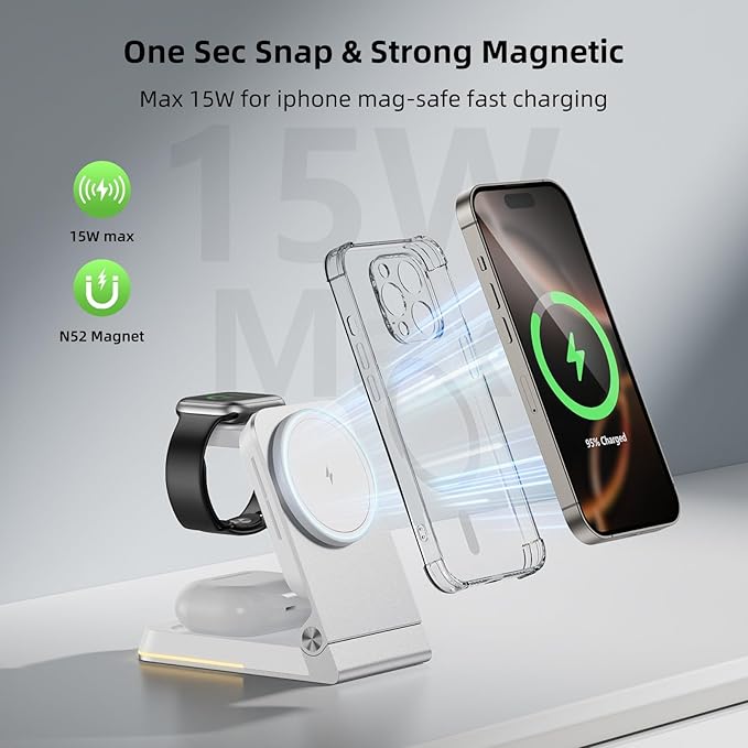 Aluminum 3 in 1 Wireless Charging Station, Foldable Wireless Charger - Image 5