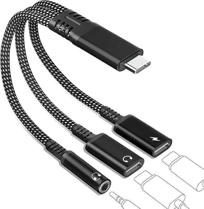 tavalmax USB C Splitter, USB C to 3.5mm Headphone and Charger Adapter, USB by tiavalmax
