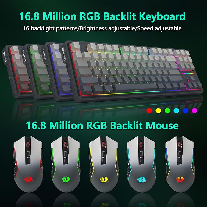 Redragon Wireless Mechanical Keyboard and Mouse Combo, RGB Backlit, TKL Creamy - Image 6