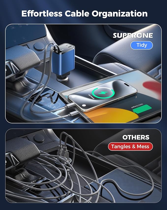 4 in 1 Retractable Car Charger, SUPERONE Smaller Fast Car Phone Charger 69W - Image 2
