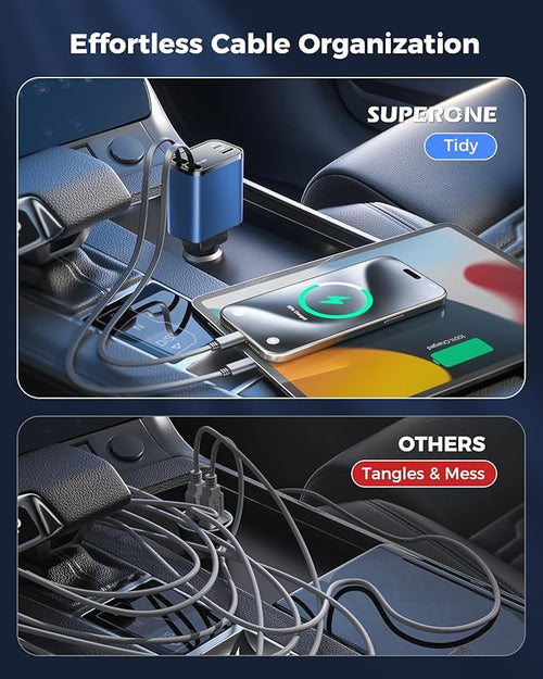 4 in 1 Retractable Car Charger, SUPERONE Smaller Fast Car Phone Charger 69W - Image 2