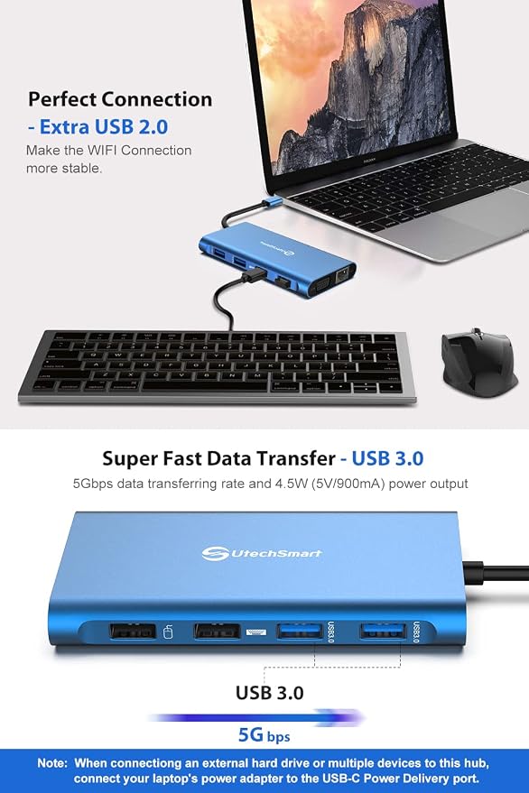 UtechSmart 11 in 1 Docking Station, Triple Monitors USBC Laptop Docking Station - Image 7