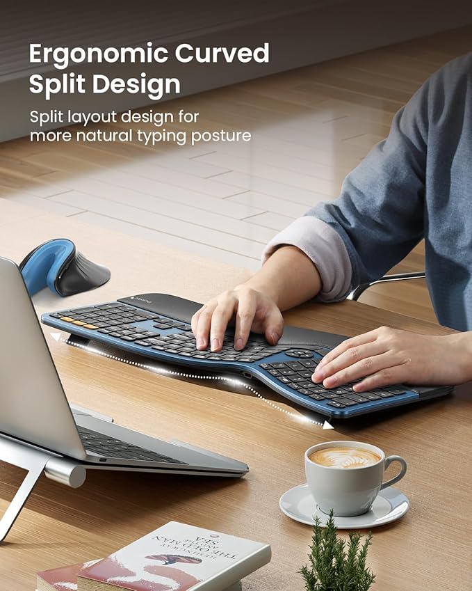 ProtoArc Backlit Bluetooth Ergonomic Keyboard, EK01 Plus Full Size Wireless - Image 4