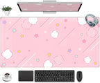 Pink Mouse Pad Large Desk Mat Gaming, Kawaii Desk Pads Stars Mouse Mat XXL Cute by Unknown