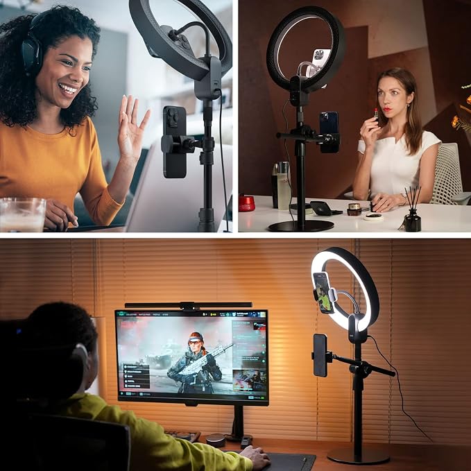 12" Ring Light with Stand and Phone Holder, Overhead Phone Stand, 2 Phone - Image 3