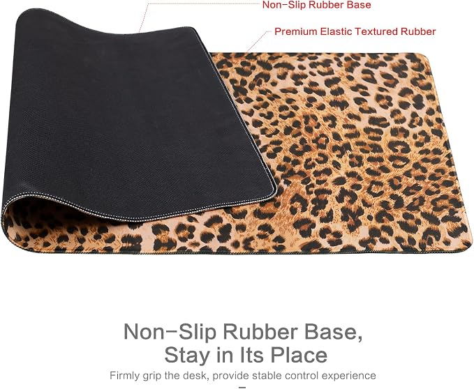 Lokigo Leopard Print Desk Pad, Waterproof Rubber Base Mousepad - Image 3
