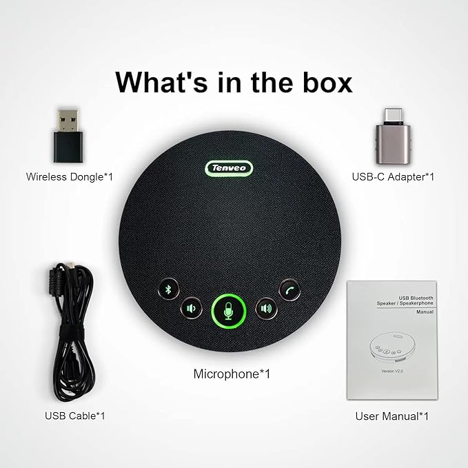 Tenveo Conference Speaker Microphone, 360° Sound Pickup and AI Noise Reduction - Image 9