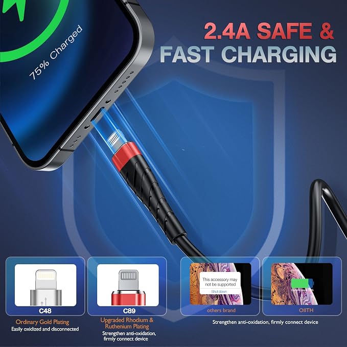 OIITH MFi Certified for iPhone Charger Cable 3 Pack 3 Ft, for Lightning - Image 3