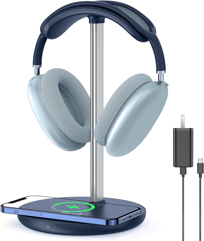 Headphone Stand with Wireless Charger, Gaming Headset Holder Hanger Rack 2 in 1 by HIWE
