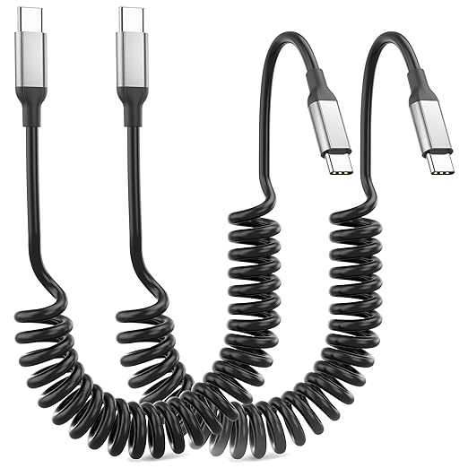 Coiled USB C to USB C Cable for Car 2Pack, 60W Retractable Apple USB C Charger by AceceneUSBChargingCables