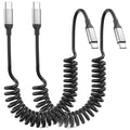 Coiled USB C to USB C Cable for Car 2Pack, 60W Retractable Apple USB C Charger by AceceneUSBChargingCables