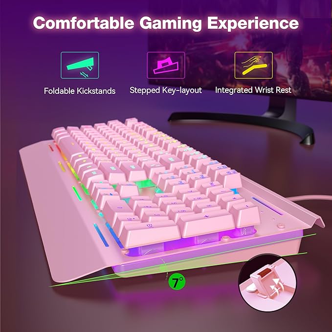TECKNET Gaming Keyboard, USB Wired Computer Keyboard, 15-Zone RGB Illumination - Image 2