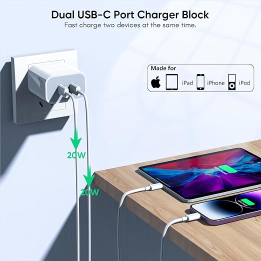 iPhone Charger 2Pack PD Dual USB C Charger Block Fast Charging Wall Charge Plug - Image 3