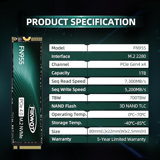 FN955 1TB NVMe SSD M.2 2280 PCIe Gen4x4, 3D NAND TLC Flash Internal Solid State - Image 6
