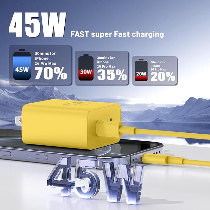 iPhone 16 15 Pro Max Charger Fast Charging, 45W Dual Port USB C Fast Charger - Image 2