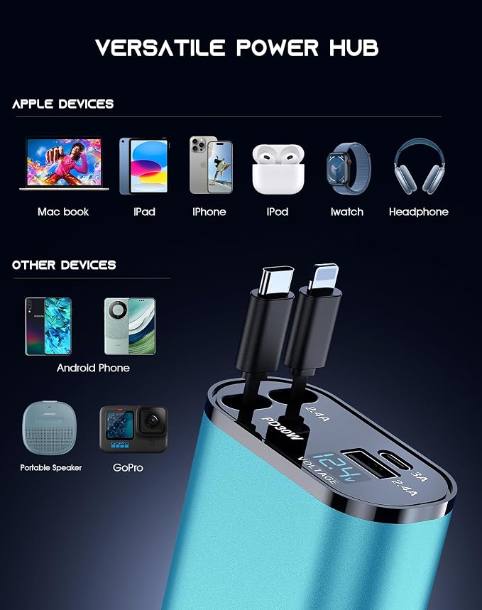 Retractable Car Phone Charger, 4 in 1 Fast Charge Car Phone Charger - Image 6