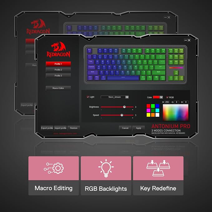 Redragon K728 PRO 80% Wireless Gasket Gaming Keyboard, 3-Mode 87 Keys TKL - Image 9